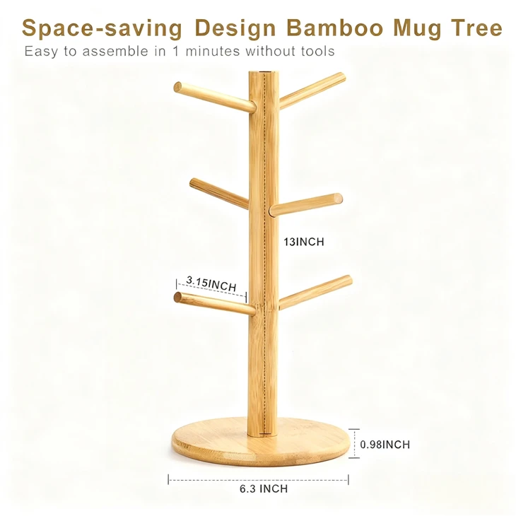 Bamboo Coffee Mug Tree With 6 Hooks suppliers