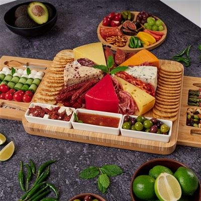Bamboo Charcuterie Board With Slide-Out Utensil Drawers Bamboo Charcuterie Board With Slide-Out Utensil Drawers
